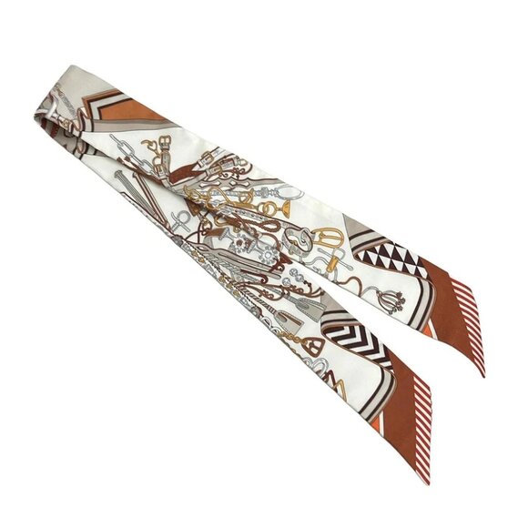 Auth HERMES Twilly - White Dark Brown Brown Scarf - Picture 4 of 6